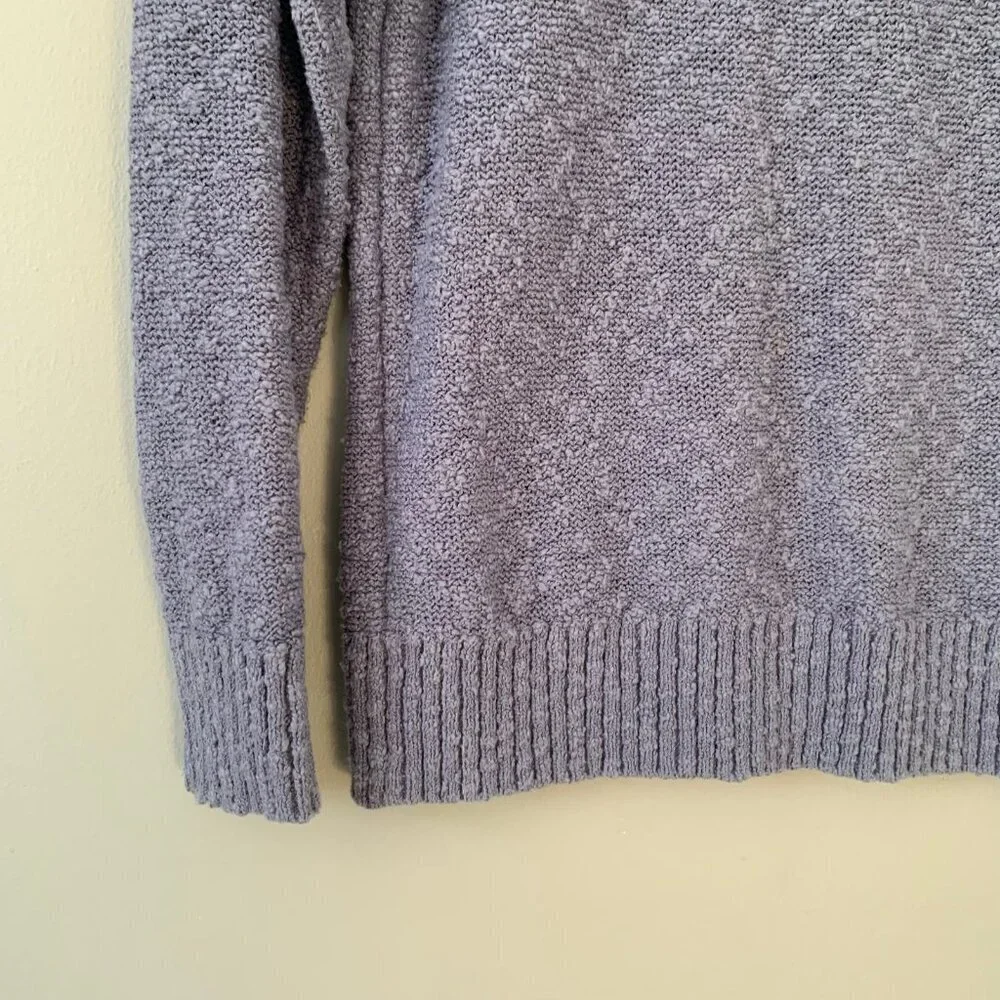 L.L.Bean Textured Bouclé Knit Sweater Women XS Petite Blue Raglan Sleeve‎ Cotton